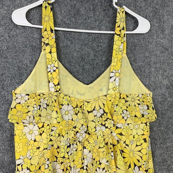 Michael Kors Strap Layered Ruffle Sundress Women M Yellow Floral Chiffon Lined - Picture 8 of 10